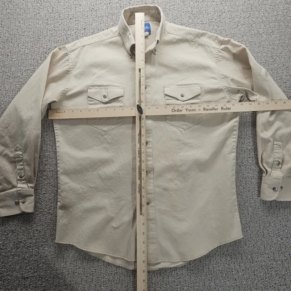 Wrangler Shirt Mens Extra Large No Size Tag Western Beige Button Twill See Meas‎